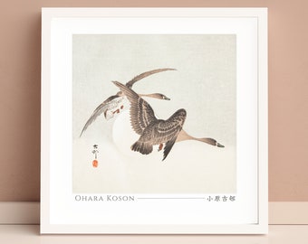 Digital Download, Geese And Full Moon by Ohara Koson, Japanese Art Print, Poster, Home Decor, Wall Art, Square, Unframed, #002