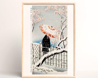 高橋松亭作 雪中梅図 木版画 風景画 #019