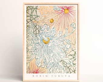 Japanese Pattern Art Print – Stylized Mum Blossom Design by Furuya Korin - #158
