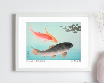 Common and Golden Karp by Ohara Koson, Japanese Art Print, Poster, Home Decor, Wall Art, Horizontal, Unframed, #002