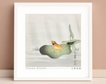 Frog On Lotus Leaf by Ohara Koson, Japanese Art Print, Poster, Home Decor, Wall Art, Square, Unframed, #007