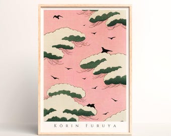 Decorative Japanese Art Print – Abstract Pine Tree Motif by Furuya Korin - #391