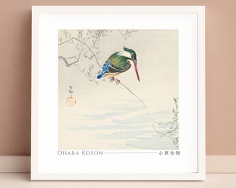 Digital Download, A Kingfisher by Ohara Koson, Japanese Art Print, Poster, Home Decor, Wall Art, Square, Unframed, #008