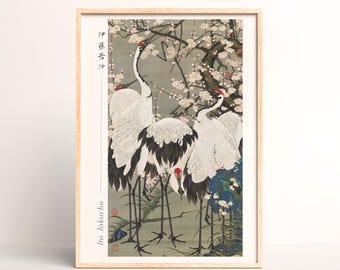 Plum Blossoms and Cranes Japanese Art Print – Ito Jakuchu Edo Period Painting - #030