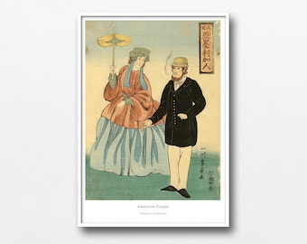 American Couple Ukiyo-e Print – Westerners in Edo Japan by Utagawa Yoshikazu - #002