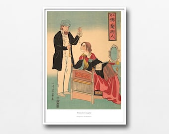 French Couple Ukiyo-e Print – Westerners in Edo Japan by Utagawa Yoshikazu - #012