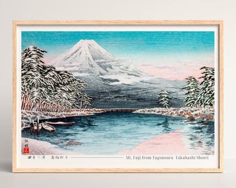 川瀬巴水作「雪解け富士（田子の浦）」木版画、ジクレー、版画、風景画