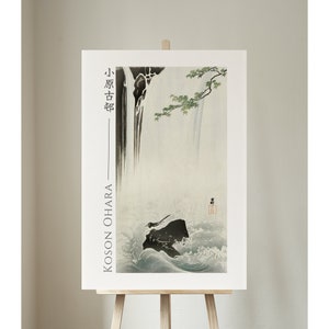 Japanese Wagtail At Waterfall by Ohara Koson, Giclée, Art, Print, Poster, Wall Art, Japanese, Woodblock, Ukiyo-e, #049