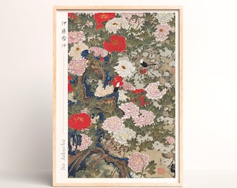 Peonies and Birds Japanese Art Print – Ito Jakuchu Edo Period Painting - #018
