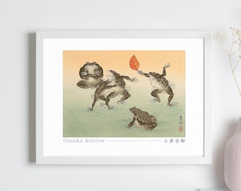 Digital Download, Frog's Sumo by Ohara Koson, Japanese Art Print, Poster, Home Decor, Wall Art, Horizontal, Unframed, #004