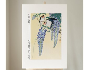 Swallows And Wisteria by Ohara Koson, Japanese Art Print, Poster, Home Decor, Wall Art, Unframed, #099