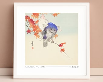 Digital Download, Two Pigeons On Autumn Branch by Ohara Koson, Japanese Art Print, Poster, Home Decor, Wall Art, Square, Unframed, #009