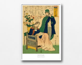 Dutch Couple Ukiyo-e Print – Westerners in Edo Japan by Utagawa Yoshikazu- #008