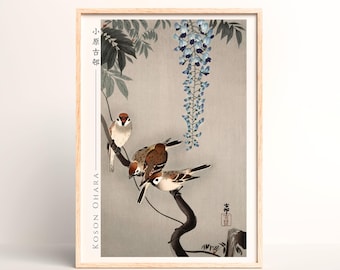 小原古邨作「藤に雀図」浮世絵。木版複製。マットポスター - Etsy 日本