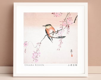 Digital Download, Bird On Weeping Cherry by Ohara Koson, Japanese Art Print, Poster, Home Decor, Wall Art, Square, Unframed, #001