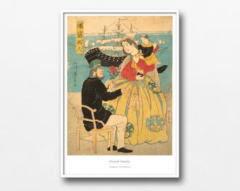 French Family Ukiyo-e Print – Westerners in Edo Japan by Utagawa Yoshikazu - #014