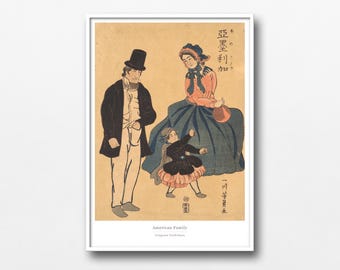 American Family Ukiyo-e Print – Westerners in Edo Japan by Utagawa Yoshikazu - #001