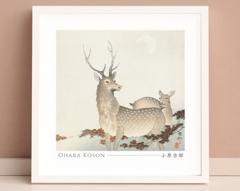 Deers by Ohara Koson, Japanese Art Print, Poster, Home Decor, Wall Art, Square, Unframed, #004