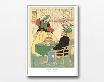 Russian Tea Scene Ukiyo-e Print – Westerners in Edo Japan by Utagawa Yoshikazu - #018
