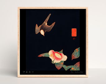 伊藤若冲作「燕と椿」キャンバスプリント、日本美術 - Etsy 日本