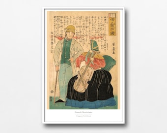 French Musicians Ukiyo-e Print – Westerners in Edo Japan by Utagawa Yoshikazu- #013