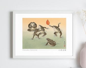 Frog's Sumo by Ohara Koson, Japanese Art Print, Poster, Home Decor, Wall Art, Horizontal, Unframed, #004