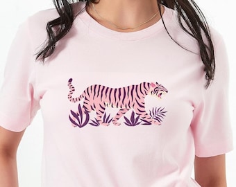 T-shirt con grafica di tigre rosa, maglietta per amanti degli animali