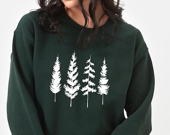 Felpa con pini, ideale per escursionismo e campeggio, regalo perfetto per gli amanti della natura.