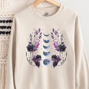 Celestial Shirt, Floral Moon Sweatshirt, Mystical Moon Phases Shirt, Moon Vintage Sweater, Moon Phase Astrology Shirt, Spiritual Sweatshirt