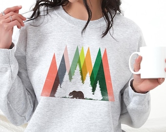 Sweat graphique Wild Bear Mountain, chemise de camping bohème