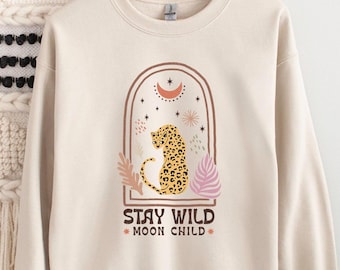Boho Leopard Tiger Sweatshirt, Unisex Tierliebhaber Pullover