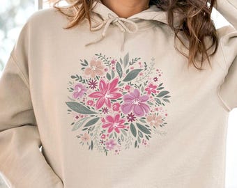 Wildflower Bouquet Hoodie, Botanical Print Sweatshirt
