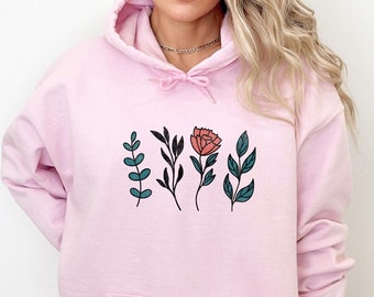 Wildflower Hoodie, Floral Botanical Print, Nature Lover Gift