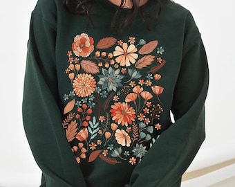 Boho Wildflower Sweatshirt, Cottagecore Botanical Floral Sweater