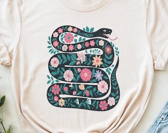 Blommig orm-T-shirt, mystisk dam-T-shirt