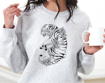 Floral Tiger Unisex Sweatshirt, Animal Lover Gift