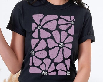Boho Wildflower T-Shirt, Art Nouveau Floral Graphic Tee