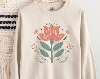 Boho Flowers Sweatshirt Unisex Wildflower Sweater Women Floral Minimalist Sweater Flower Print Sweatshirt Woman Gift Oversized Flowers Shirt