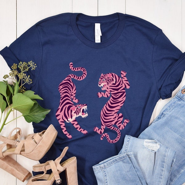 Pink Tigers Shirt, Womens Shirt, Animal Lover Tshirt, Tiger Tee Shirt, Leopard Tiger Shirt, Aesthetic Tiger Shirt, Wild Animal Tshirt Women