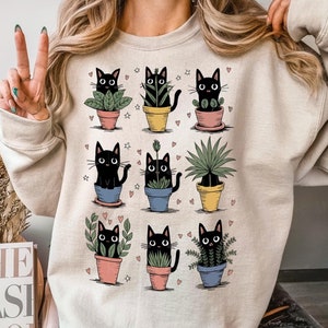 Cat and Plants Sweatshirt, Funny Cat Sweater, Plant Lover Sweater, Cat Mom Shirt, Cat Lady Sweatshirt, Cat Lover Gift, Gift for Her Crewneck