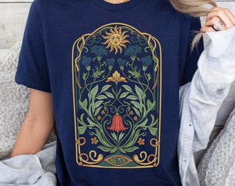 Art Nouveau Floral Sun Shirt, Whimsigoth Boho Nature Graphic Tee