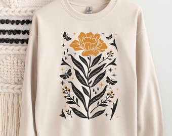 Boho Flower Sweatshirt Unisex Wildflower Sweater Women Floral Minimalist Sweater Flower Print Sweatshirt Woman Gift Oversized Flower Shirt