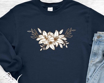 Boho Floral Sweatshirt, Minimalist Wildflower Print, Unisex Sweater
