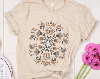 Scandinavian Folk Art Flowers T-Shirt, Cottagecore Floral Tee