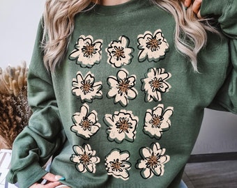 Boho Wildflower Sweatshirt, Floral Print Unisex Sweater