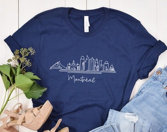 Camiseta con el horizonte de Montreal, diseño artístico dibujado a mano, recuerdo de Quebec