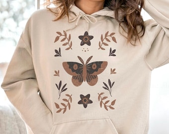 Felpa con cappuccio Boho Butterfly, felpa floreale in stile cottagecore