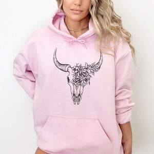 Bull Skull Hoodie, Cowgirl Shirt, Women Bull Sweater, Wild West Shirt, Cowgirl Sweatshirt, Vintage Bull Skull Shirt ,Woman Gift, Bull Skull