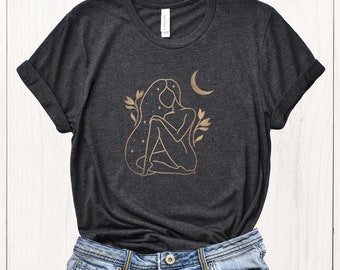 Mystic Woman and Moon Shirt, Boho Celestial T-Shirt