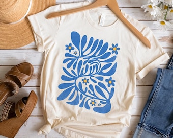Matisse Style T-Shirt mit Blumenmuster, Botanische Wildblumen, Jugendstil-T-Shirt